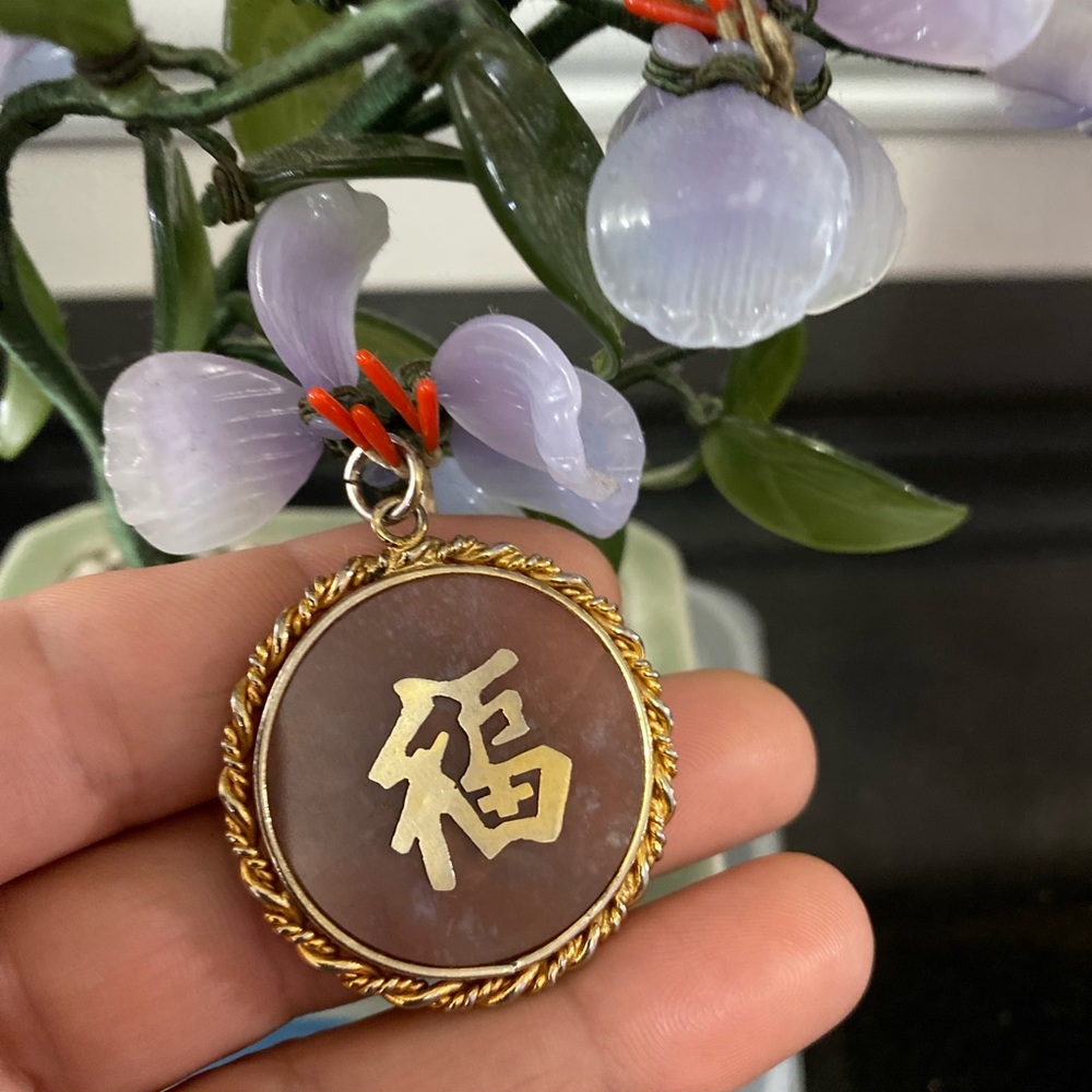 Vintage gemstone Disk Pendant